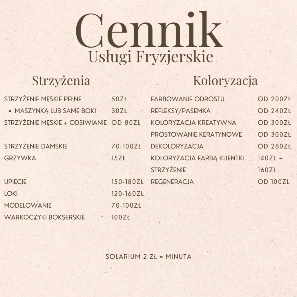 Cennik, ceny usług fryzjerskich białystok, usługi fryzjerski, fryzjer białystok, koloryzacja włosów białystok, strzyżenie białystok, modelowanie włosów białystok